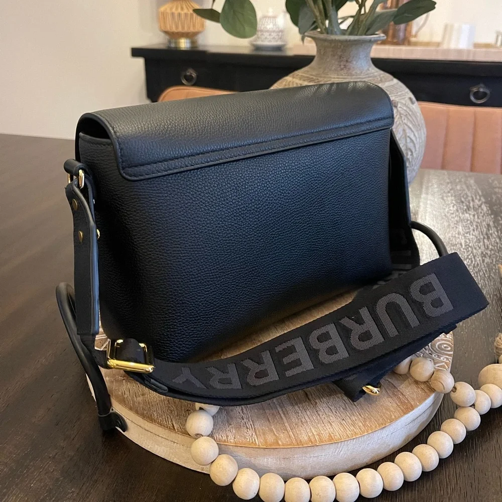 Burberry Archive Black Calf Leather & Check Note Adjustable Crossbody - Picture 11 of 16